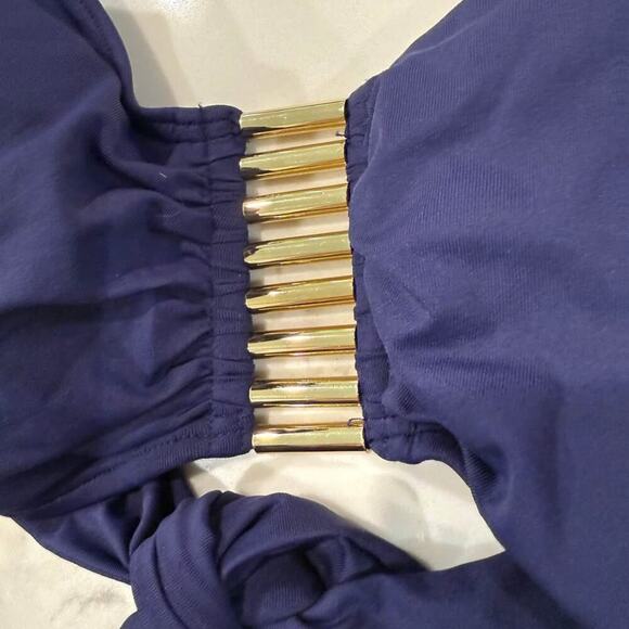 Vince Camuto Tube Bra Bandeau Bikini Top Metallic Hardware Womens Large NavyBlue - Picture 4 of 5